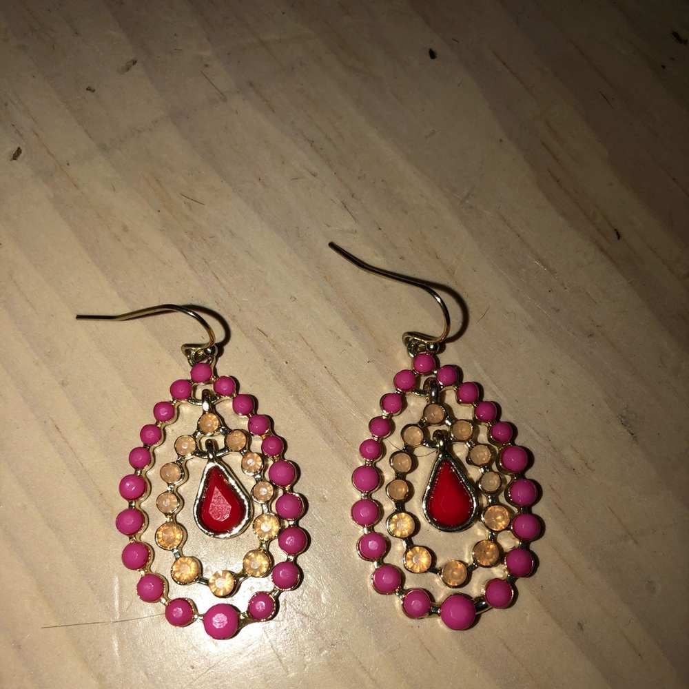 Women’s pink orange and red earrings
